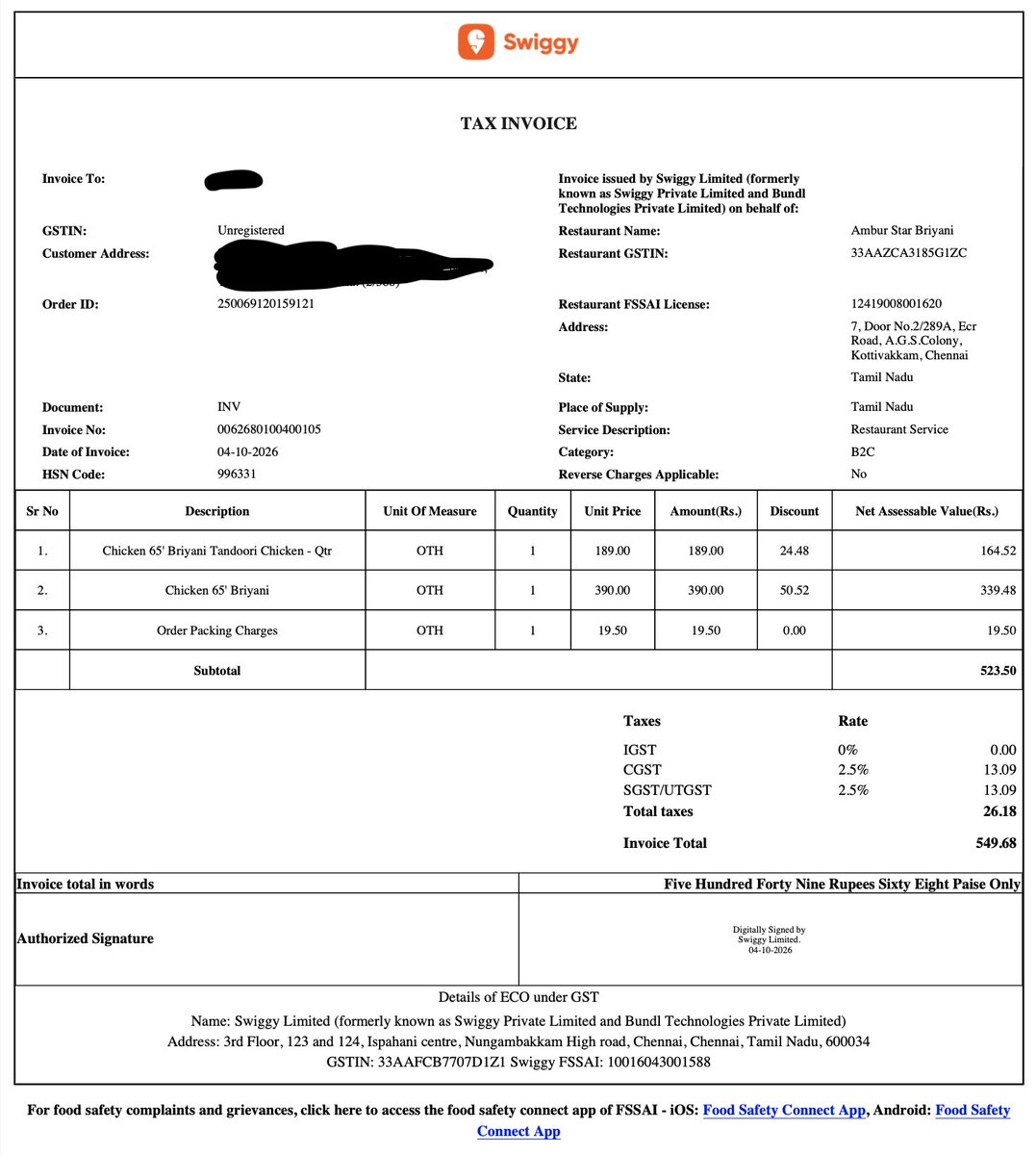 bcsinghj's tweet photo. Hey @SwiggyCares @Swiggy, you delivered the wrong items for OrderID: 250069120159121 and refusing a full refund or redelivery. Why should I pay even a single rupee for a mistake made by your team? 🛑
Expecting a full refund for food and time.
#Swiggy #ConsumerRights #BadService https://t.co/2mBVV3i7sR
