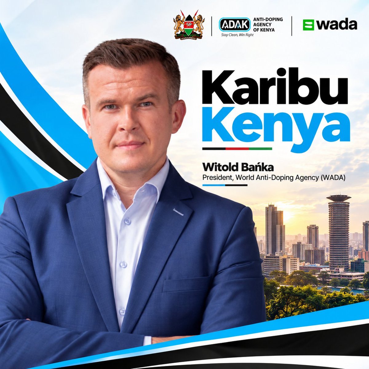 ADAKKENYA's tweet photo. 🇰🇪 KARIBU KENYA, WITOLD BAŃKA!
The President of the World Anti-Doping Agency (WADA), Mr. Witold Bańka, has arrived in Kenya for a series of strategic meetings and engagements aimed at advancing the shared commitment to protecting the integrity of sport. https://t.co/C7ixVH94xz