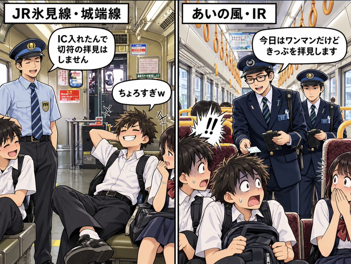 dig_kunita's tweet photo. 富山県の若者の不正乗車が話題だが...
JRは基本ガバガバなのでICタッチをちょろまかしたり改札ショートカットする高校生が一定数いるが、大体乗り換えた先のあいの風の特改でしょっ引かれるのでおもろい
三セクの厳しさを舐めるなよ..... https://t.co/20RKpYzT1e
