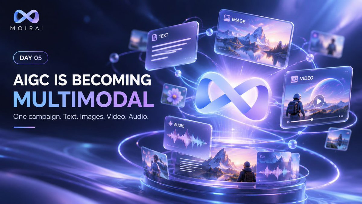 MoirAI_SN115's tweet photo. 🤩🤩AIGC Is Becoming Multimodal
One campaign may need:
Text.
Images.
Video.
Audio.
Editing.
The challenge is no longer generating each asset.
The challenge is keeping every asset aligned with the same creative direction.
#MoirAI #AIGC #MultimodalAI https://t.co/BHPpjnbZnn
