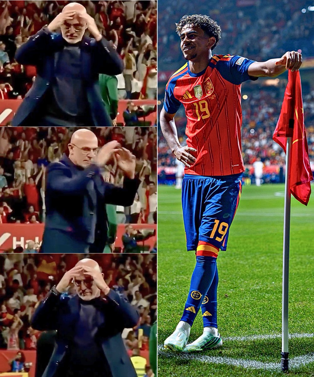 imblaugranna's tweet photo. 🥶 LAMINE YAMAL JUST DID THAT AGAIN! 💥🇪🇸

Even Luis de la Fuente couldn’t hide his reaction after witnessing Lamine’s spectacular goal. 🤯🔥

The Barça star keeps producing moments of pure magic. 💙❤️✨

#LamineYamal #FCBarcelona #Barca #Spain #Yamal https://t.co/wrchzqDQ5J
