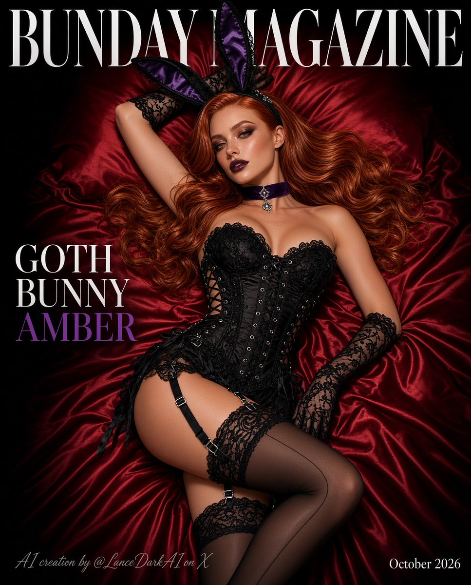 LanceDarkAI's tweet photo. Good morning X people ☕️
It's Bunday again, today with a special Goth edition 🐰🖤

#BundayAI #Redhead #Glamour #aimodel https://t.co/EcZSyJA9Fd