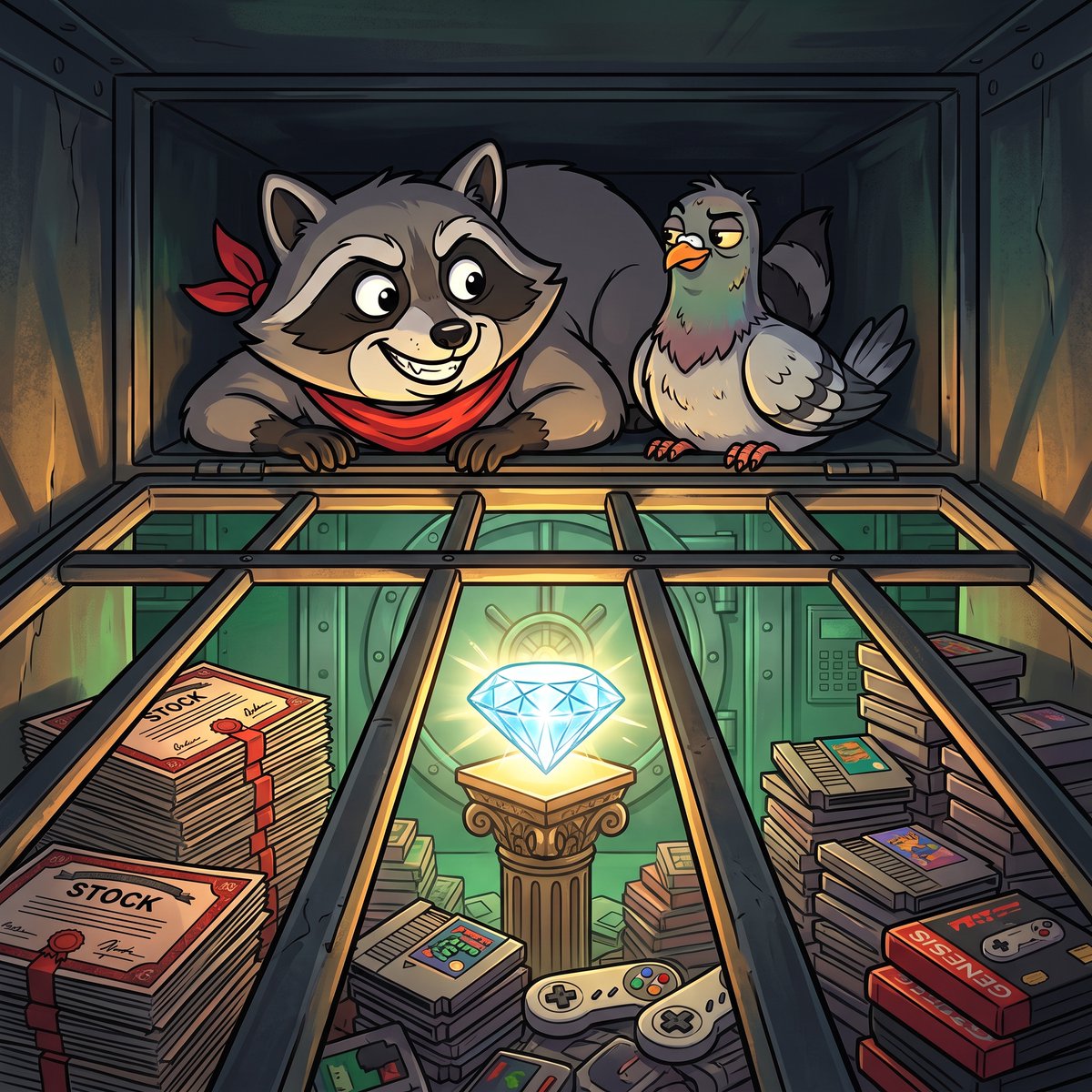 rocky_retail's tweet photo. pigeon intel, confirmed:

the vault is on the 4th floor.
contents: shares of one video game store.
the guard changes shift at 17:00 sharp. https://t.co/JAvgGIKBo5