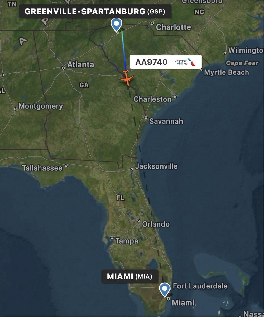 flights_sports's tweet photo. #NCAA 🏈
@CanesFootball W 41-13 at @ClemsonFB
#GoCanes (5-0)
#Clemson (3-2)
🏟️ Memorial Std
✈️ N579UW · AA9740 · Airbus 321-200
🏢 American Airlines
🛫 GSP → 🛬 MIA
#AvGeek
#FunFact: “The Hurricanes’ 41-13 rout was their largest margin of victory at Clemson since 1953.” https://t.co/ZhHcLFpHwQ