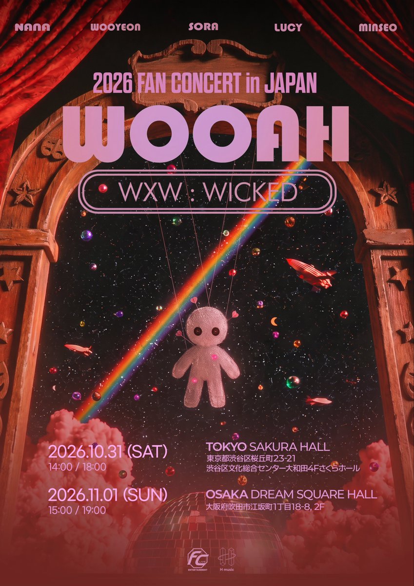 FCLIVE_official's tweet photo. ／
📢WOOAH待望の日本ファンコンサート
チケット好評販売中🎟
＼

2026 FAN CONCERT WOOAH WXW:WICKED in JAPAN

▶TOKYO
2026年10月31日(土)
1部14:00-/2部18:00-
📌渋谷区文化総合センター大和田4Fさくらホール

▶OSAKA
2026年11月1日(日)
1部15:00-/2部19:00-
📌DREAM SQUARE HALL

チケット販売：10月26日(月)23時59分まで

🔗予約・詳細はこちら
https://t.co/Z4uOCasefV

#WOOAH #우아 #ウア