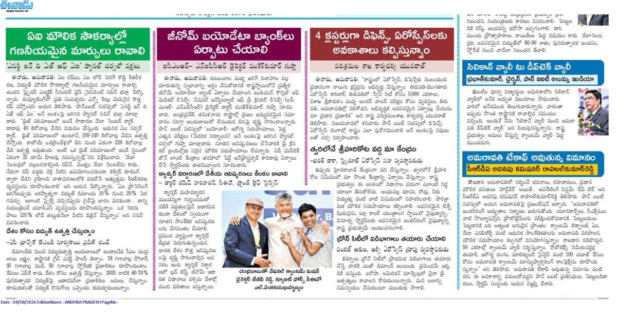 andhrudu12's tweet photo. పాన్ ఐఐటీ శాశ్వత కౌన్సిల్.. అమరావతిలో ఏర్పాటు
100 మంది ఐఐటీ దిగ్గజాలతో గ్లోబల్ మెంటార్ నెట్వర్క్
రూ.500 కోట్లతో పాన్ఐఐటీ వెంచర్ఫండ్
2030 నాటికి రాష్ట్రంలో కనీసం 50 స్టార్టప్లు, ఇంక్యుబేషన్ కేంద్రాలు ఏర్పాటు చేసేలా ప్రణాళిక
#PanIIT #COE #DeepTechHub #Amaravati https://t.co/sajasQDHVt