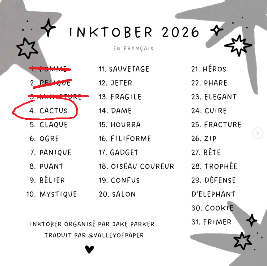 Aurorewolf37's tweet photo. Jour 4 du #inktober2026 : Cactus

@inktober #inktober2026cactus #inktober2026day4 #inktober2026cactus #cactus #drawingchallenge #drawingchallenge2026 https://t.co/6IxWAAVwbc