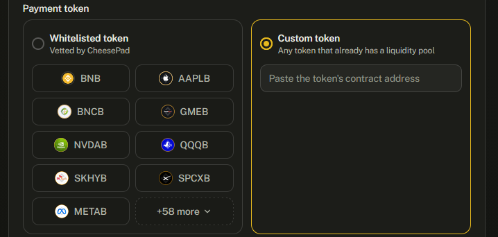 CheesePad_AI's tweet photo. Pair anything. 🧀

Melt Curves now support custom payment tokens. Paste any contract address with an existing liquidity pool and launch your curve against it.

Not just BNB. Not just bStocks. Anything.

Live now on @BNBCHAIN https://t.co/XtIdRxo1Ar