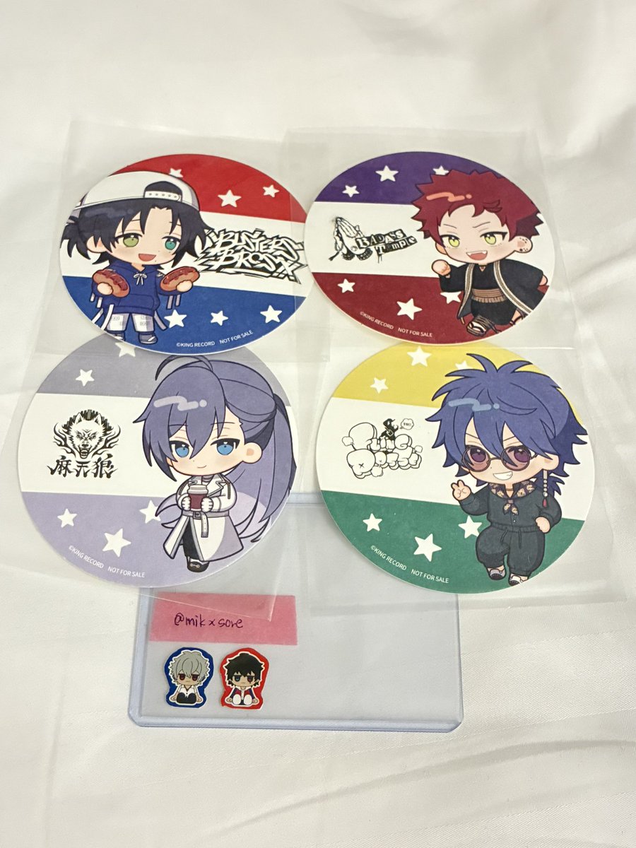 mikxsore's tweet photo. コスモワールド　ヒプマイ　ヒプノシスマイク　交換

【譲】コースター:二郎、☆空却、寂雷、帝統
ダイカットステッカー:十四、獄×2、一二三、☆銃兎、乱数、幻太郎

【求】☆左馬刻、一郎

コスモワールド内で手渡し可能
16〜17時頃会場付近
よろしくお願い致します https://t.co/MhB2wm3HzY