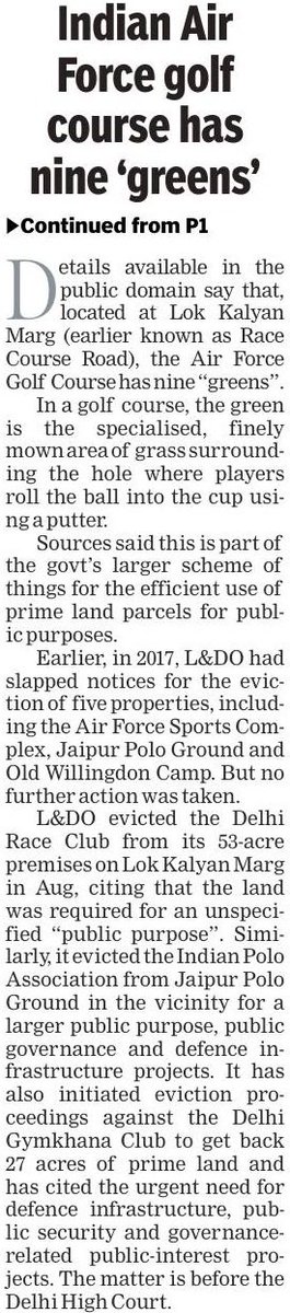 IamRajat_Pandit's tweet photo. Ouch! After Delhi Race Club, Indian Polo Association and Delhi Gymkhana Club, Govt eyes Air Force Golf Club on Lok Kalyan Marg near PM’s residence!
By @dipakdashTOI https://t.co/WoZgGQEVTa