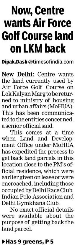 IamRajat_Pandit's tweet photo. Ouch! After Delhi Race Club, Indian Polo Association and Delhi Gymkhana Club, Govt eyes Air Force Golf Club on Lok Kalyan Marg near PM’s residence!
By @dipakdashTOI https://t.co/WoZgGQEVTa