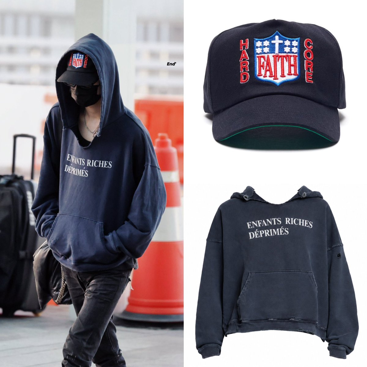 nikistylearch's tweet photo. [261003] #NI_KI
인천국제공항 출국

[TOP]
• ENFANTS RICHES DÉPRIMÉS
Classic Logo Hoodie -Navy (Sold out)
• ₩2,145,000

[CAP]
• PALY HOLLYWOOD
Hardcore Faith Hat (Sold out)
• ₩480,000-₩805,000 (Resale) https://t.co/9PTfvnsv4H