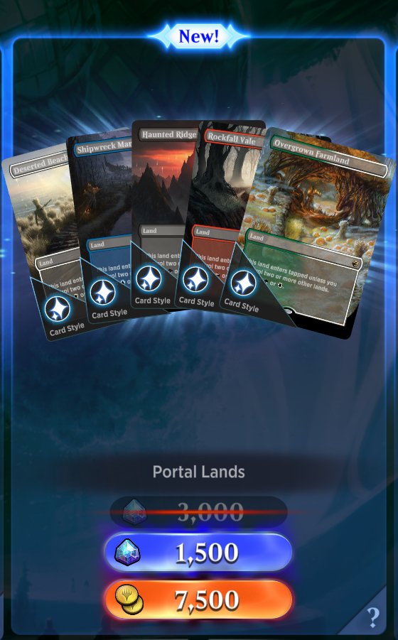 TheRealPhonyOne's tweet photo. @MTG_Arena There seems to be a mistake with the Portal lands alt arts in Fractured Reality. You duplicated the art from Innistrad instead of adding the new art. https://t.co/da94KMPgxX
