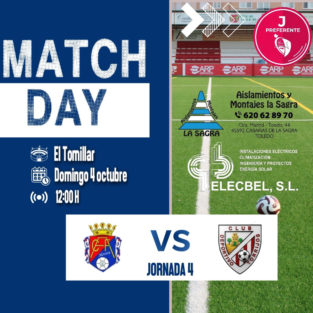CanteraTorrijos's tweet photo. 🔴⚪️ MATCH DAY | JUVENIL PREFERENTE ⚪️🔴

¡Hoy juega nuestro Juvenil Preferente! 

Nueva jornada, nuevo reto y muchas ganas de competir. Salimos a por los tres puntos. 

🆚 CF Alovera
⏰ 12:00 H
🏟️ El Tomillar

¡Vamos, Torrijos! 🔴⚪️

#HemosVuelto
 #SomosTorrijos https://t.co/sZY907ybEL