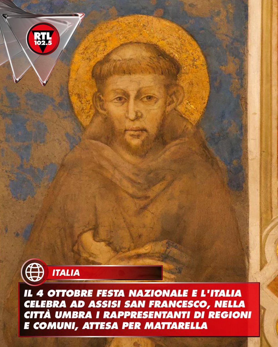 rtl1025's tweet photo. 🔴 Il 4 ottobre dedicato a San Francesco patrono d'Italia torna a essere festa nazionale e Assisi lo celebra riunendo le Regioni e i Comuni capoluogo. Negli 800 anni dalla morte del Poverello non sarà infatti una sola quella ospite ma tutte insieme. Con il presidente della Repubblica Sergio Mattarella che pronuncerà il discorso alla Nazione dalla loggia del Sacro Convento. Ieri Assisi è stata invasa da circa 3 mila pellegrini e turisti ma ne sono attesi un migliaio in più per la giornata di oggi. Sono invece 18 le Regioni rappresentate e altrettanti i Comuni. Il cuore delle celebrazioni sarà la Basilica superiore dove la messa verrà presieduta dal cardinale Matteo Maria Zuppi, arcivescovo di Bologna e presidente della Conferenza episcopale italiana.

Entro le 9.45 l'arrivo del presidente della Repubblica e l'inizio della messa solenne con offerta dell'olio e accensione della lampada votiva. Alle celebrazioni saranno presenti inoltre ambasciatori e rappresentanti di Paesi accreditati presso la Repubblica italiana, per sottolineare come la figura di san Francesco abbia un valore e un significato universale. A mezzogiorno l'ascolto in diretta dell'Angelus di papa Leone XIV dai maxischermi in piazza. Intanto nel pomeriggio di ieri i rappresentanti di Comuni e Regioni sono stati accolti a Santa Maria degli Angeli dal sindaco Stoppini e dalla presidente della Regione Stefania Proietti. Con loro anche il presidente della Provincia di Perugia Massimiliano Presciutti.

📸 Ansa / GIANLUIGI BASILIETTI