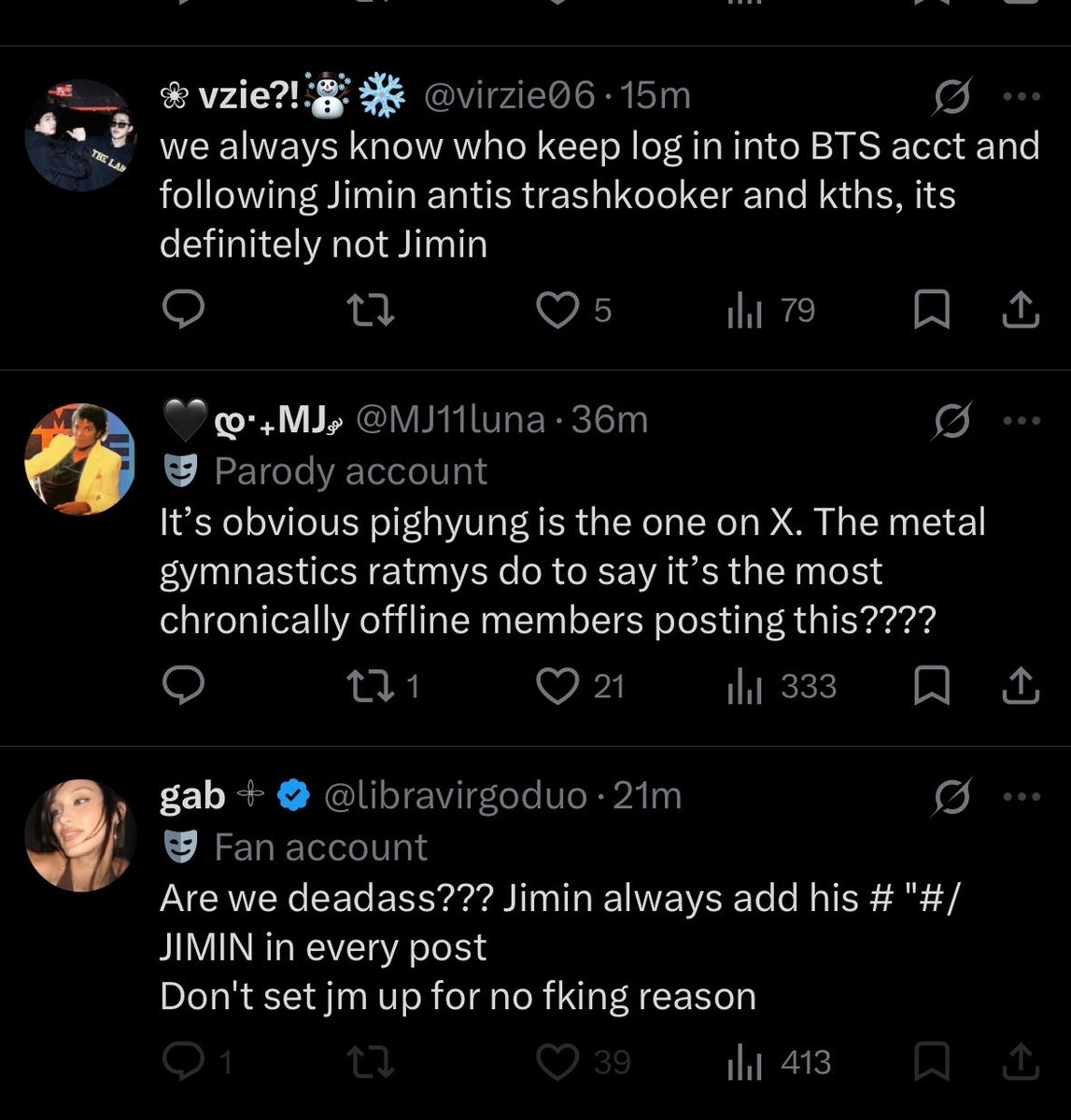 ambersthv's tweet photo. miserable psусhopaths jimin stans are harassing Tae unprovoked bc a jm biased army said that it’s jm who posted.
mind you, no kths saw it as a bad thing, we even joke it could be Tae bc they’re barefaced/wo filters. you don’t need to defend a bts member for posting bts on bts acc https://t.co/3xGyTGbAHc
