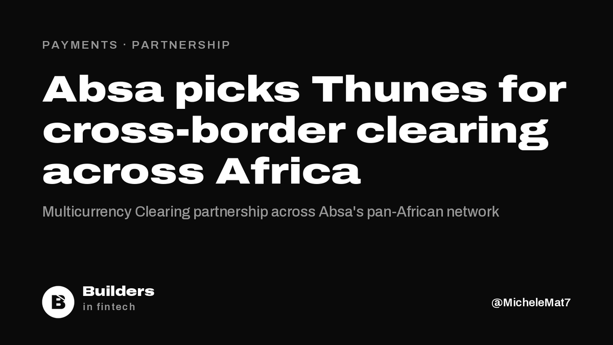buildersfintech's tweet photo. Absa has picked Thunes as its strategic Multicurrency Clearing partner across Africa.

The deal links Absa's pan-African footprint to Thunes' network of 140+ countries, 90 currencies and 220 payment methods, with 24/7 liquidity.

It builds on Absa Global Pay in South Africa. https://t.co/YG6G3cZdmX