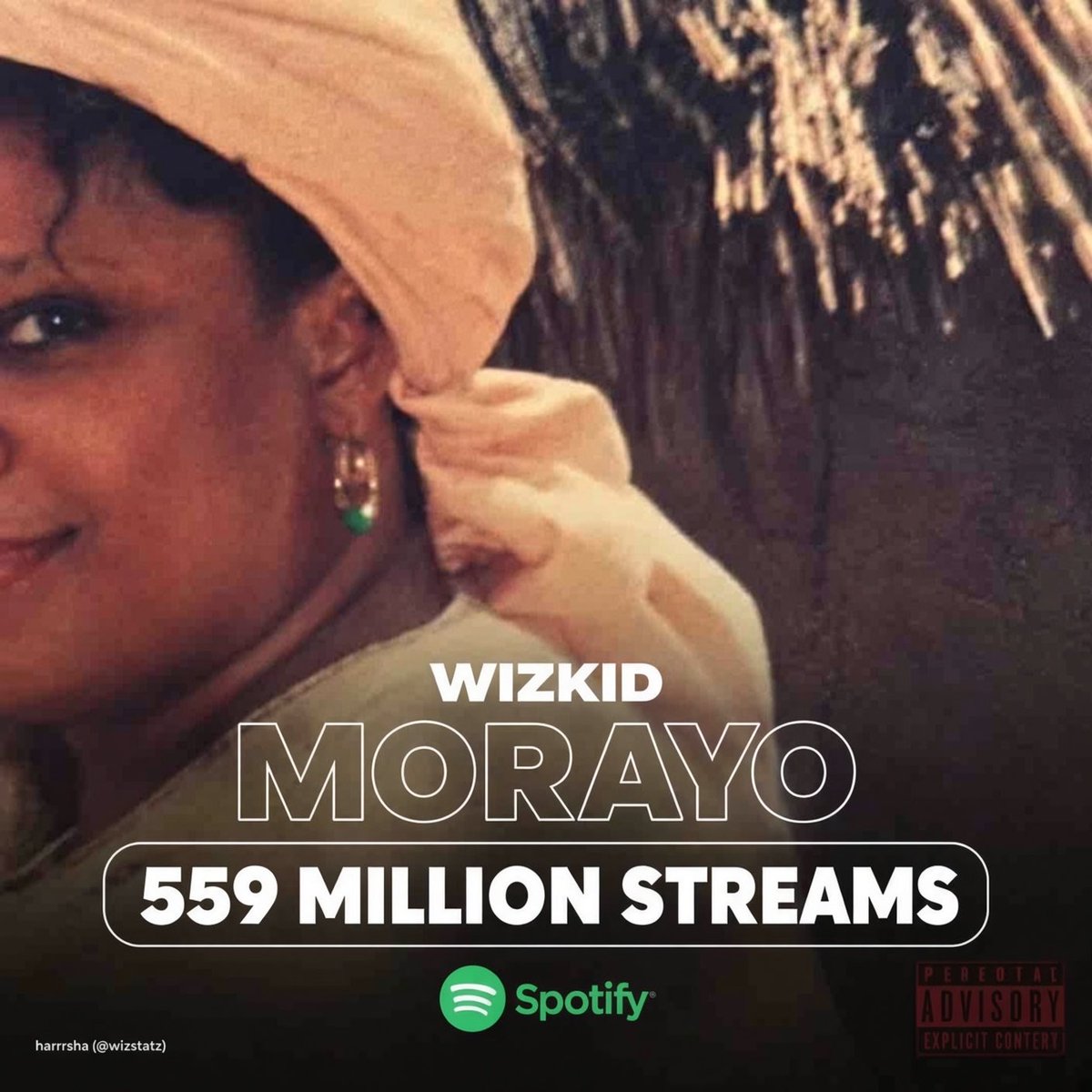 WizStatz's tweet photo. WIZKID’s “MORAYO” has surpassed 559M streams on Spotify. https://t.co/mnM70eFvJV