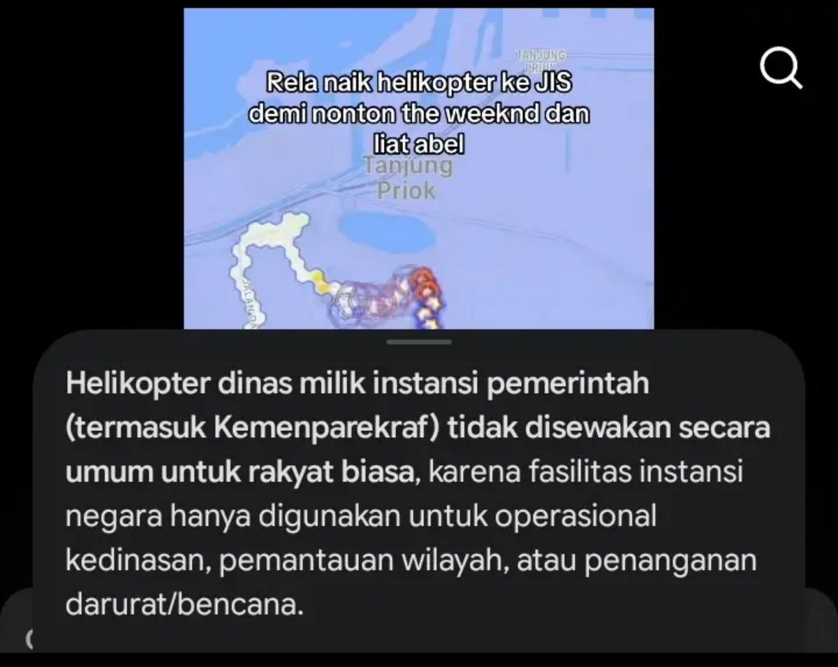natheonna's tweet photo. serius nanya, tadi lewat di fyp tiktok emang helikopter kemenparekraf boleh dipake anter nonton konser the weeknd ya? https://t.co/huWTodHeNJ