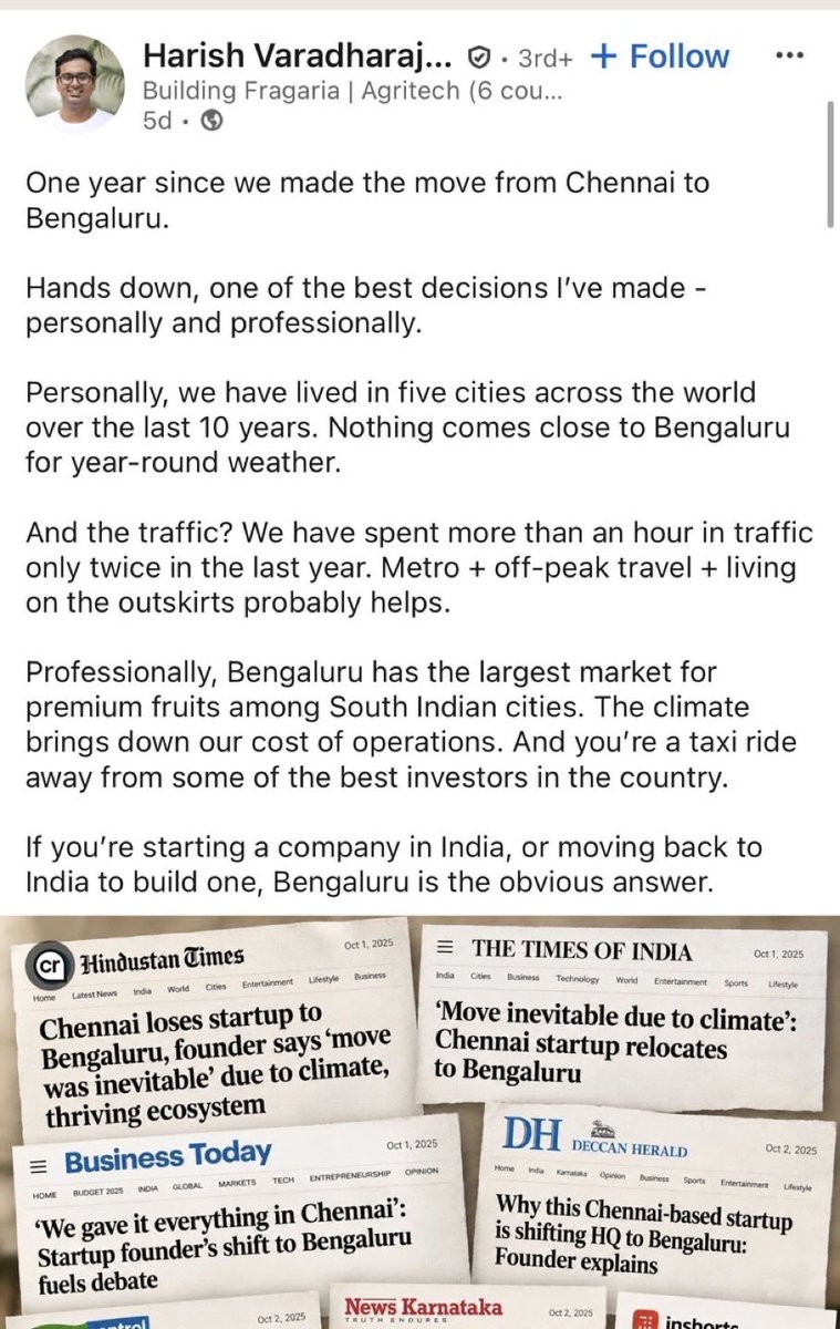 UpdatesChennai's tweet photo. Chennai based startup shifting to Bengaluru. Something never changes...🥲🤧 https://t.co/jhWxaFhCol