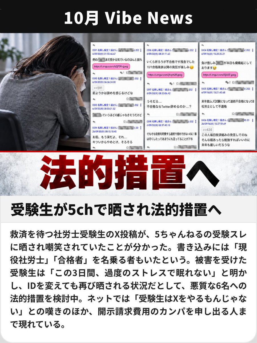 kudo_sharoushi's tweet photo. 今週の社労士ニュース 4選

①合格率9.3% 合格報告ラッシュ
②受験生が5chで晒され法的措置へ
③「社労士は陰湿」論争
④氷河期パートの叫び 42万インプ https://t.co/ayp1RJDUIQ