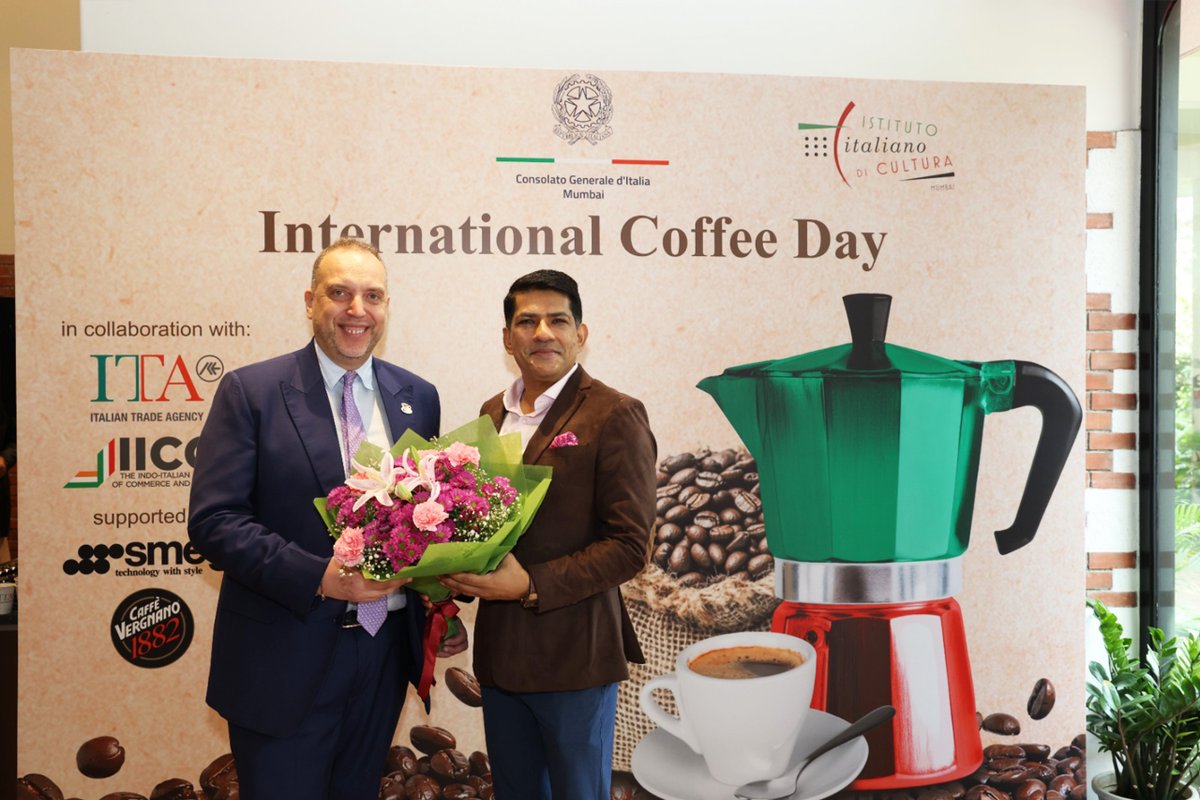MahaCyber1's tweet photo. Shri Yashasvi Yadav, ADGP, Maharashtra Cyber was invited by the Consul General of Italy in Mumbai, Mr. Walter Ferrara, to a special event celebrating International Coffee Day.
#YashasviYadav #ADGP #InternationalCoffeeDay https://t.co/dvrFFfPo8u