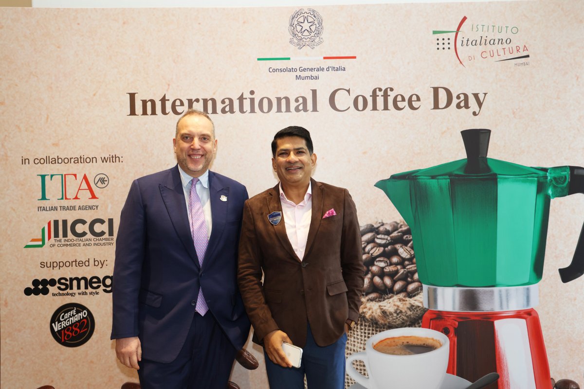 MahaCyber1's tweet photo. Shri Yashasvi Yadav, ADGP, Maharashtra Cyber was invited by the Consul General of Italy in Mumbai, Mr. Walter Ferrara, to a special event celebrating International Coffee Day.
#YashasviYadav #ADGP #InternationalCoffeeDay https://t.co/dvrFFfPo8u