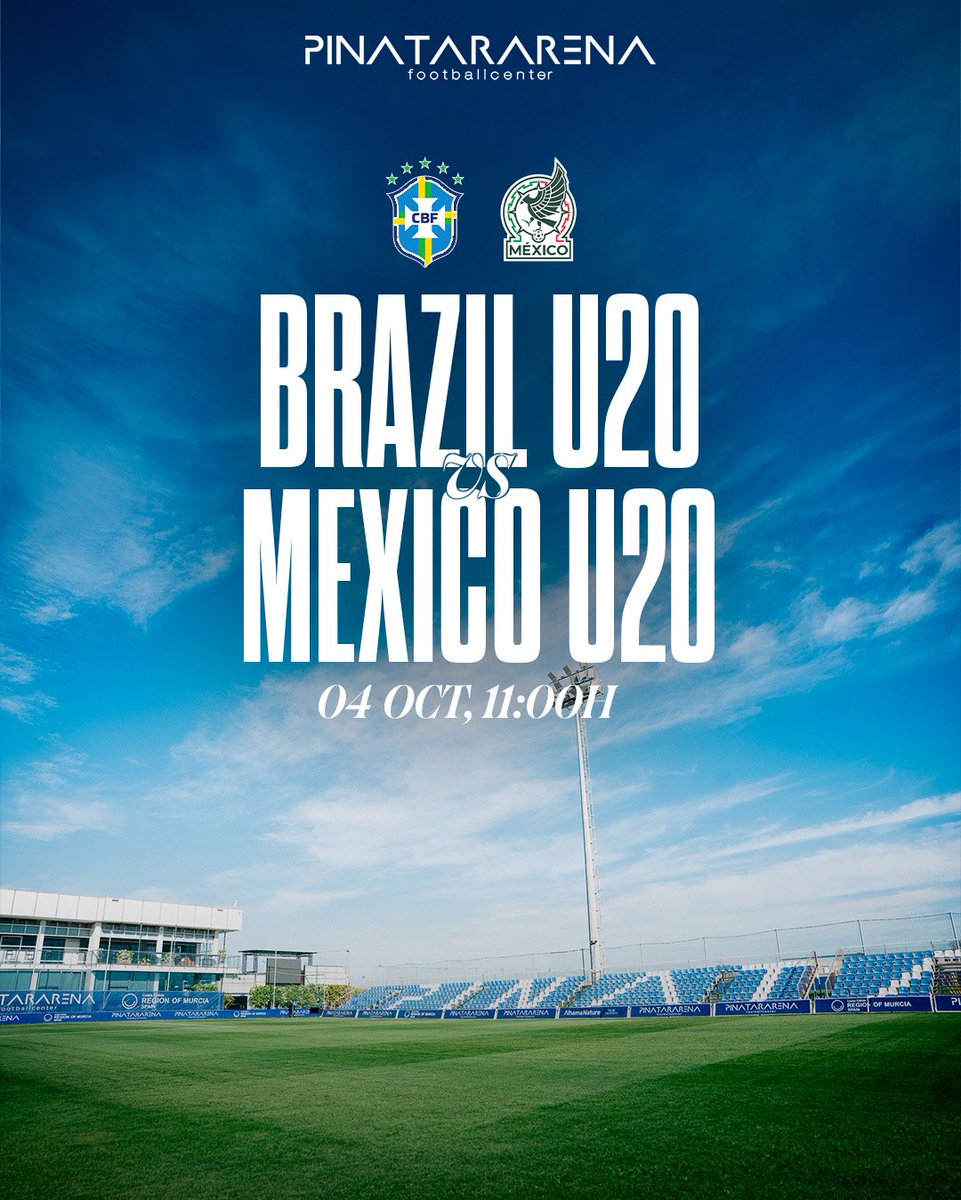 PinatarArena's tweet photo. 🎙️Hoy en Pinatar Arena:  

🆚 Brasil Sub20 x México Sub20
🏟️ Campo 1
⏰ 11:00
🎫 Entrada gratis https://t.co/o8jZRrqR2Q