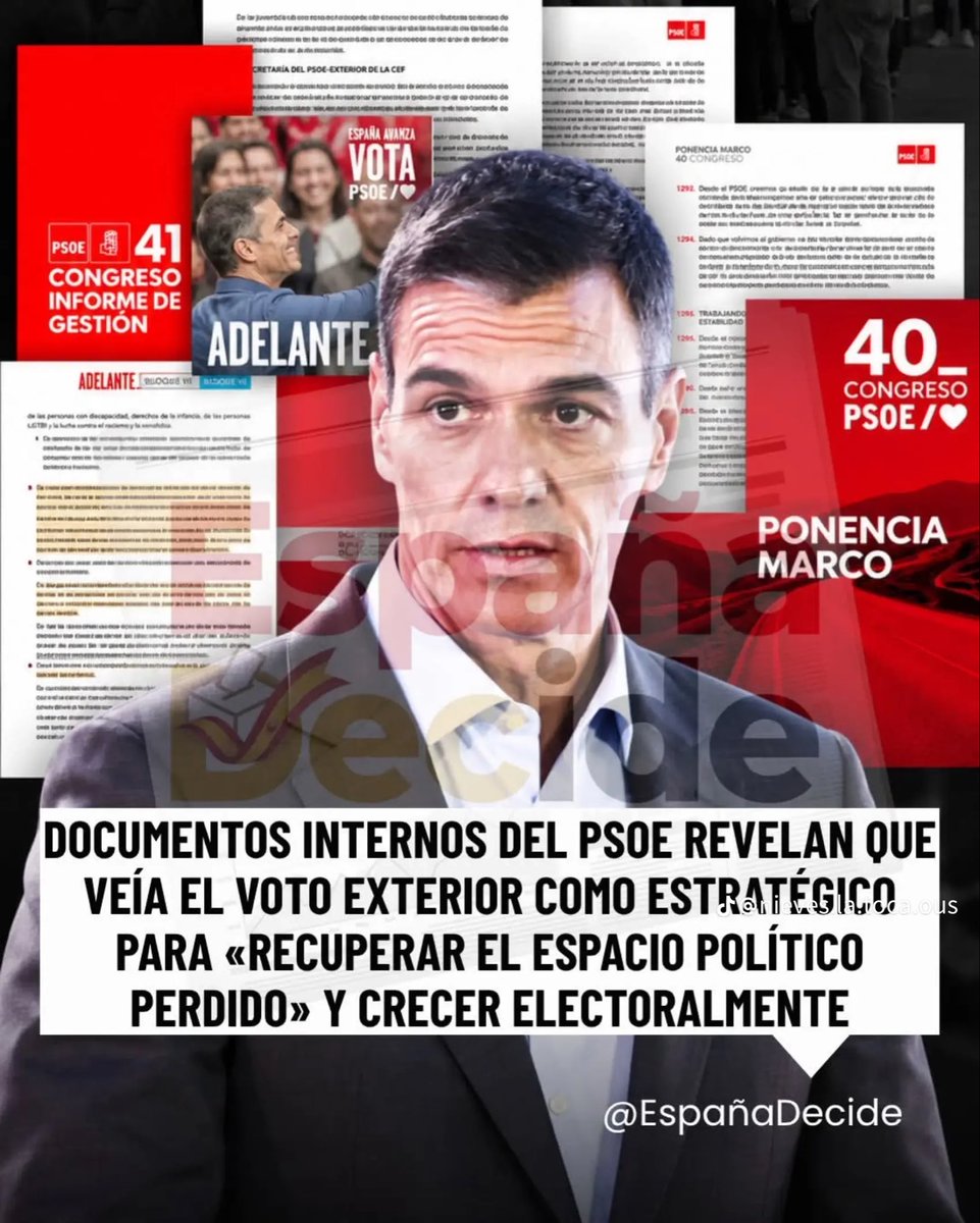 DiosaKhalinda's tweet photo. Los documentos del PSOE que revelan el valor estratégico del voto exterior con la ley de nietos y cómo quiso ocultarlos 

https://t.co/yHErI58Cur vía @eldebate_com https://t.co/BaYdPVzeVs