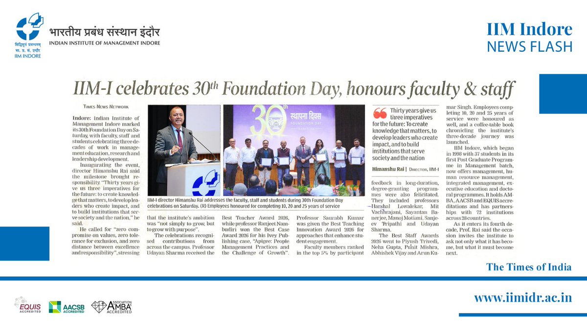 IIM_I's tweet photo. #30thFoundationDay | IIM Indore celebrates 30 years of excellence, impact and institution-building, bringing the community together to mark the milestone. 

#IIMIndore #FoundationDay https://t.co/KhGpgP5f9l