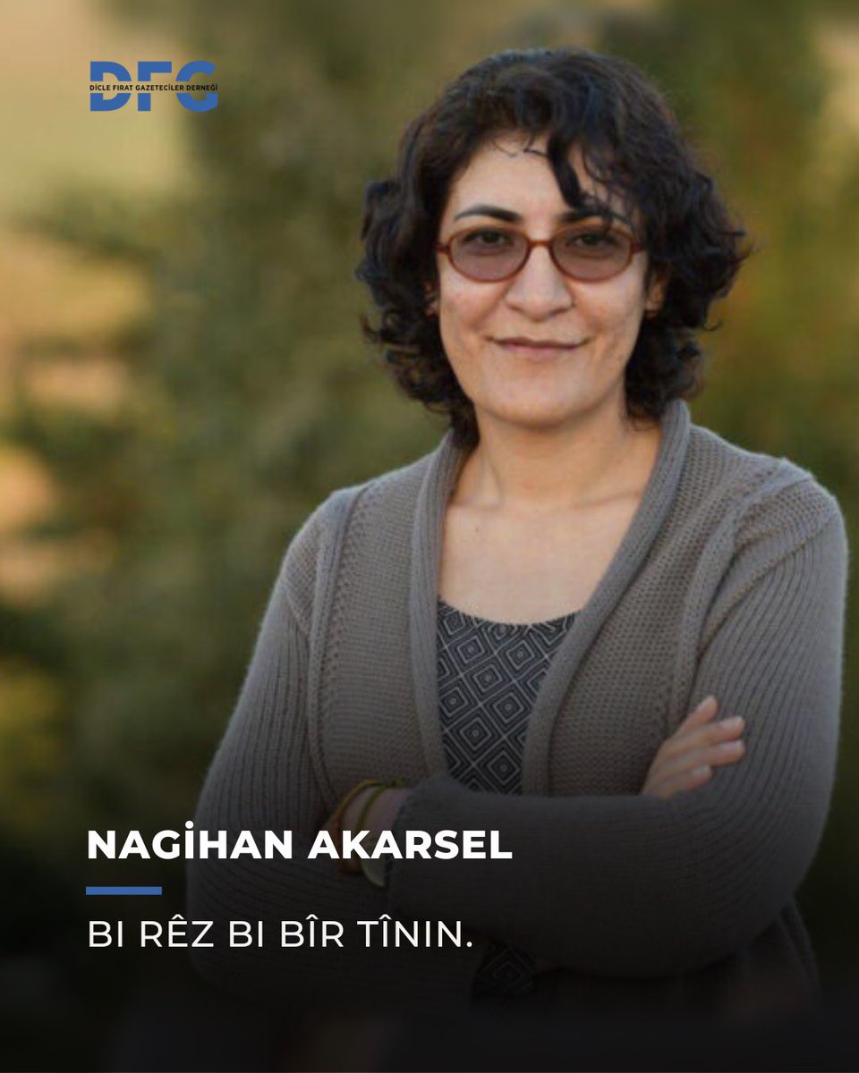 DFGDernegi's tweet photo. Endamê Navenda Lêkolînên Jineolojiyê, akademîsyen û rojnamevan Nagihan Akarsel, di 4ê Cotmeha 2022an de li bajarê Silêmaniyê yê Başûrê Kurdistanê, li ber mala xwe di encama suîkastê de hat qetilkirin. Her çiqas ji qetilkirina wê re sal derbas bibin jî, faîlên vê qetilkirinê hîn jî nehatine dîtin û nehatine darizandin. Em îsal jî, wekî hevalên wê yên pîşeyî û şagirtên rêya wê, careke din bang dikin ku rastî û faîlên vê qetilkirinê bên eşkerekirin û bên darizandin.

Di salvegera çaremîn a mirina Nagihan Akarsel, yek ji jinên pêşeng ên çapemeniya azad, em wê bi rêz, evîn û hesreta ku qet naçe bi bîr tînin.

Nagihan Akarsel, ku digot “Ez serûvaniyek im, cih nagirim”, têkoşîna azadiyê ya ku di xwe de dest pê kir, îro ji bo bi milyonan jinan rê dibe û ber bi azadiyê ve rê nîşan dide.

Jin, rojnamevanên ku li pey wê tên û xwendekarên ku wê ders didan, xewn û armancên Nagihan Akarsel di têkoşîna azadiya jinan de dijînin. Penusa Nagihan Akarsel di hemû qadên çapemeniya azad de hê jî dinivîse û berdewam dike.

Em careke din soza xwe dubare dikin ku mîrate û xewnên Nagihan Akarsel ên ku ji me re hiştine, bijîn û bidin jiyandin.