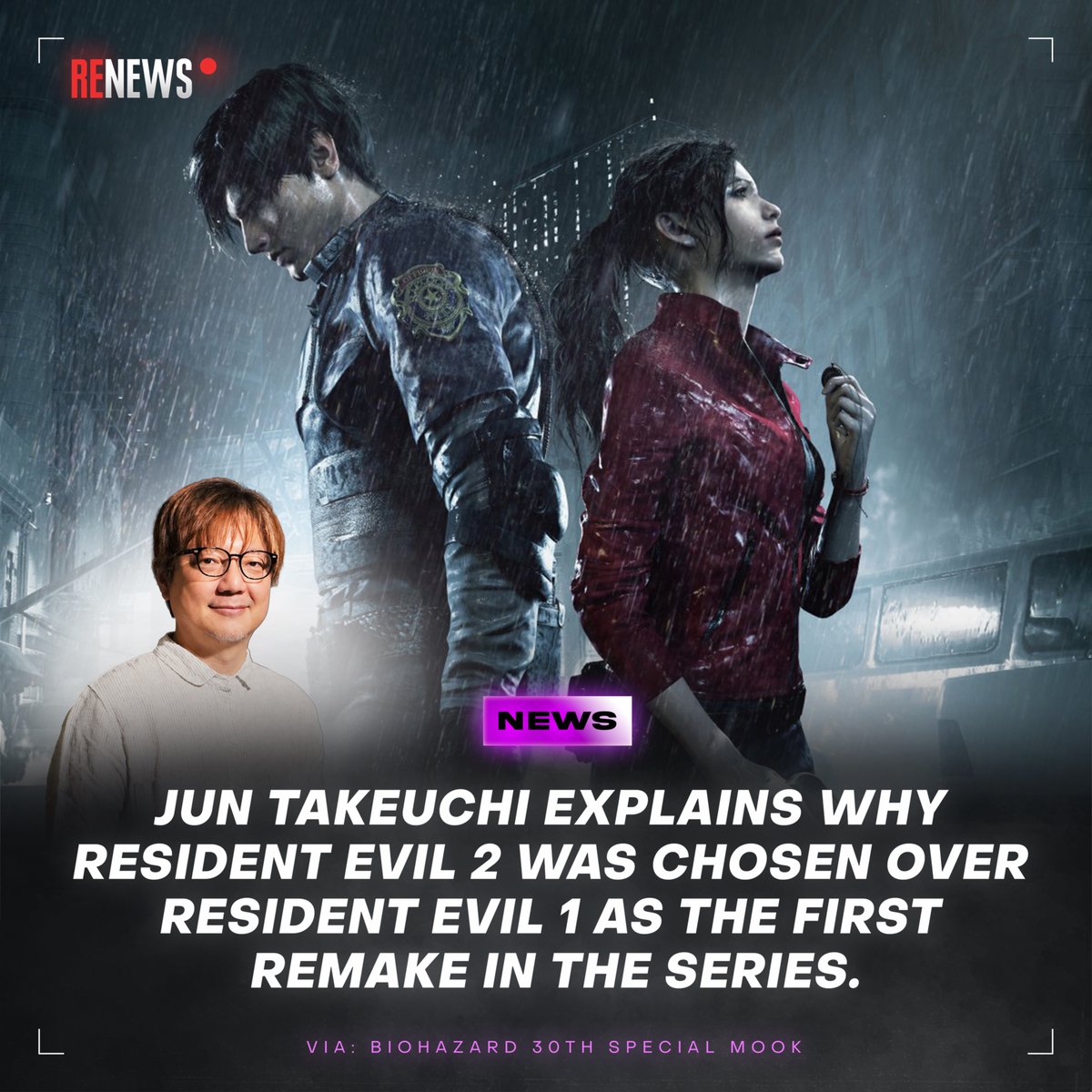 RENews_X's tweet photo. 🤔 Jun Takeuchi explains why Resident Evil 2 was chosen over Resident Evil 1 as the first remake in the series.

“The reason we didn't choose Resident Evil 1 as the first remake is because it's such a stoic game. Because it focuses so heavily on the horror derived from its stoicism, we were concerned that it might not resonate with today's game fans. Furthermore, the Raccoon City incident is essentially the starting point of the Resident Evil saga, so we felt that experiencing it was the best way for people to understand the origins.”

(via: BIOHAZARD 30th Special mook)