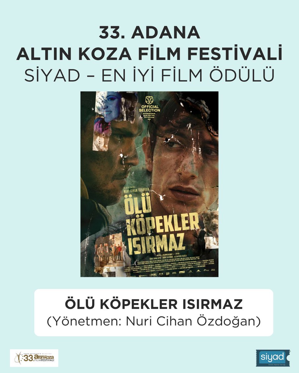 Siyad_'s tweet photo. 33.Adana Altın Koza Film Festivali’nde Suzan Demir, Bülent Vardar ve Ali Can Sekmeç’in yer aldığı SİYAD jürisi, bir ilk filmi ödüllendirdi: Nuri Cihan Özdoğan imzalı “Ölü Köpekler Isırmaz”. @thisissuzanka @BlentBvardar @altinkozaff https://t.co/lNkfEdxnu3
