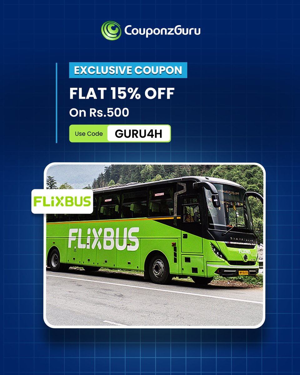 couponzguru's tweet photo. Exclusive Offer!!
Enjoy flat 15% off on bus tickets across India.
Minimum booking of Rs.500 required.
This offer is applicable once per user only.

Use Code - GURU4H

#BusTickets #Travel #deals #Savings #Discounts #CouponzGuru https://t.co/7m0WIYPEDD