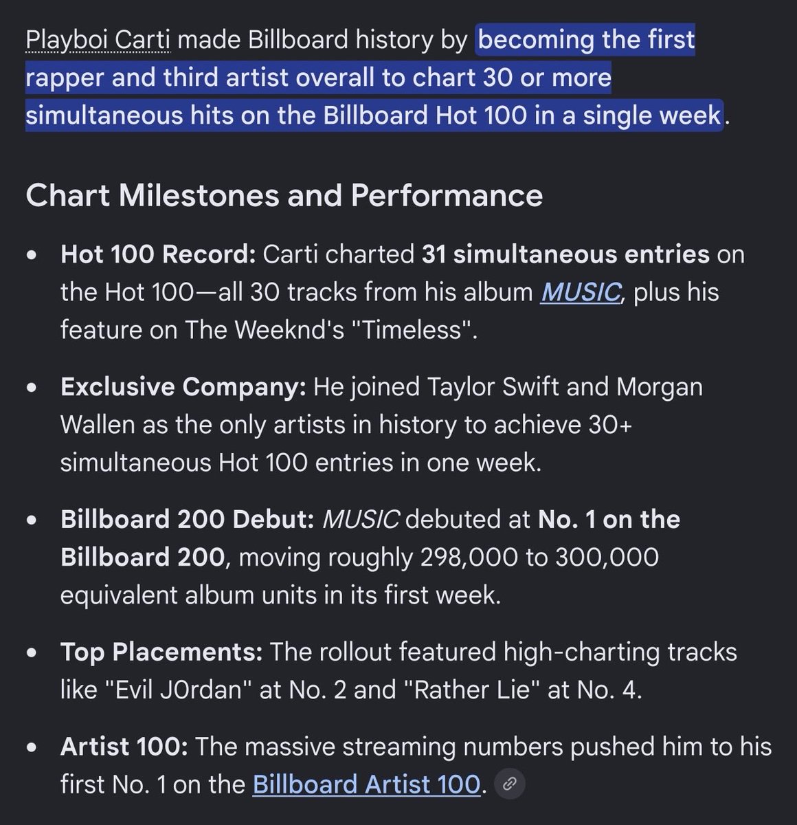 RipElMenchoo's tweet photo. @BoredOnMars313 @penguinman32 @ffreeshine Washed? This record will never be broken ever 31 for 31 carti the goat https://t.co/XMLRKSV59V
