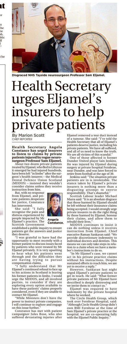 julesmrose's tweet photo. 🔥 “The situation private patients are in is intolerable. The stance taken by Eljamel’s private insurers is nothing more than a disgusting attempt to swerve responsibility. That’s shameful.”
@MDDUS_News #Eljamel https://t.co/Q3a1DCt2pr