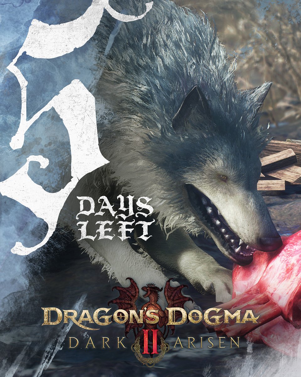 DragonsDogma's tweet photo. #DD2DA - Only 5 days to go until release!

Freki, a friendly wolf from the Norgandian Settlement, she'll guide you to the location of relics! But, she won’t work for free. When asking Freki to look for relics, be sure to give her a nice bit of meat first! (You can pet her too!) https://t.co/8Tv36P11AQ