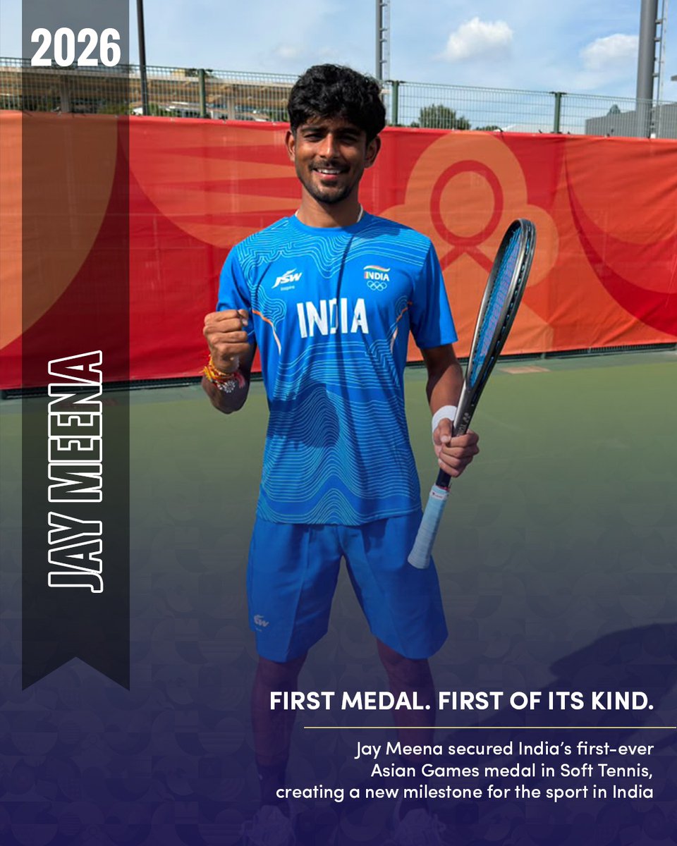 IndiaPostOffice's tweet photo. Jay Meena really said, “Let’s make history.” 😮‍💨🔥 His medal became India’s first-ever Asian Games medal in Soft Tennis — and what a way to break the ice! 🇮🇳🏅

 #BharatSetsNewRecords

@Media_SAI https://t.co/pwyRf2NWWF