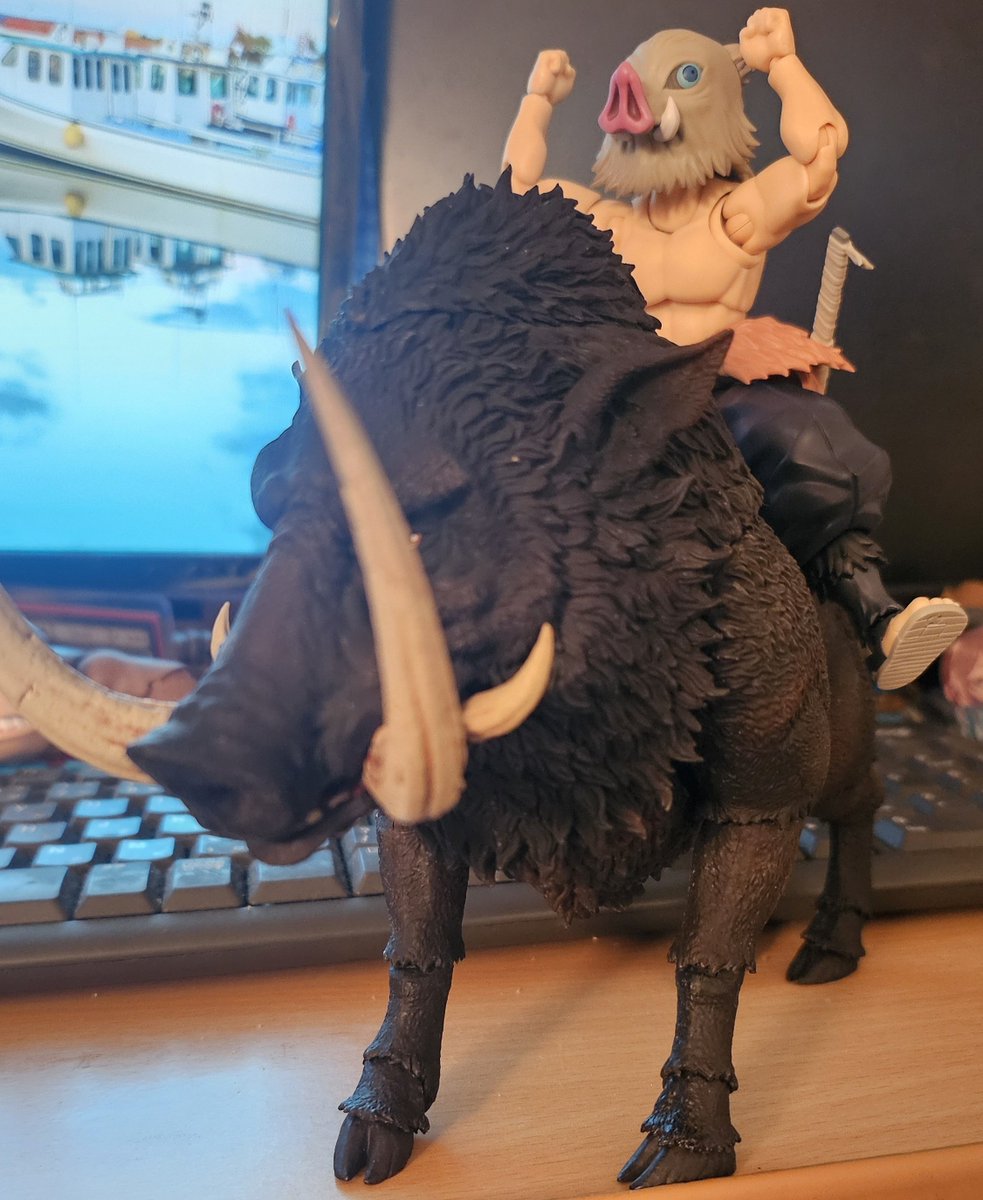 scpsw's tweet photo. 今日の成果(その3)
フィギュアーツの伊之助 下の毛皮がめっちゃ取れる ストレス！
イノシシフィギュアが増えるのはいいですね 下のコイツはなんか顔が怖いイノシシのフィギュア https://t.co/isxE5hhgNU
