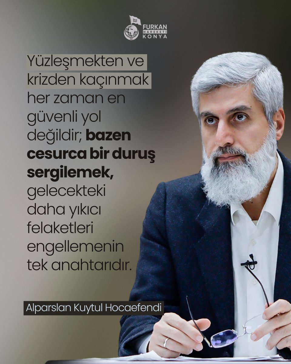 FrknKny_42's tweet photo. Yüzleşmekten ve krizden kaçınmak her zaman en güvenli yol değildir; bazen cesurca bir duruş sergilemek, gelecekteki daha yıkıcı felaketleri engellemenin tek anahtarıdır.

Alparslan Kuytul Hocaefendi https://t.co/Mq3EQoFBeF