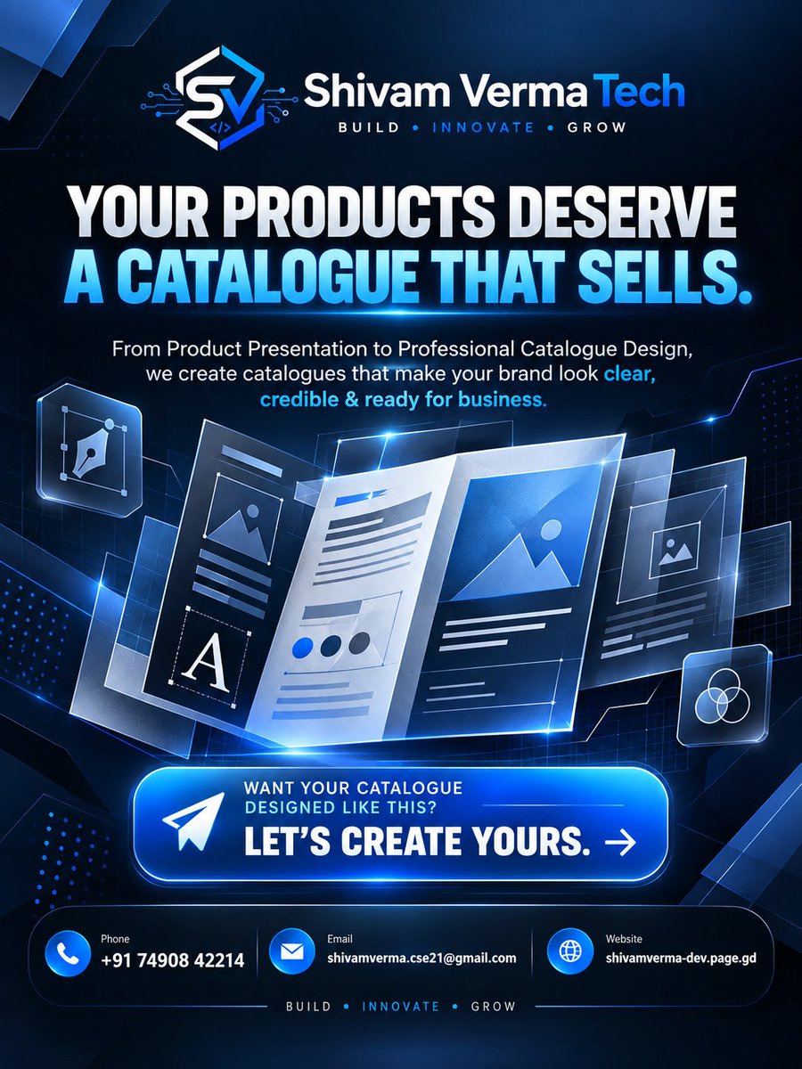 shivamvermatech's tweet photo. Your products deserve a better presentation.

A professional catalogue can turn product information into a clear, organised and brand-focused experience.

Need a catalogue for your business?

DM “CATALOGUE” 👋

📞 +91 74908 42214
📧 shivamverma.cse21@gmail.com https://t.co/VX7emq6tif
