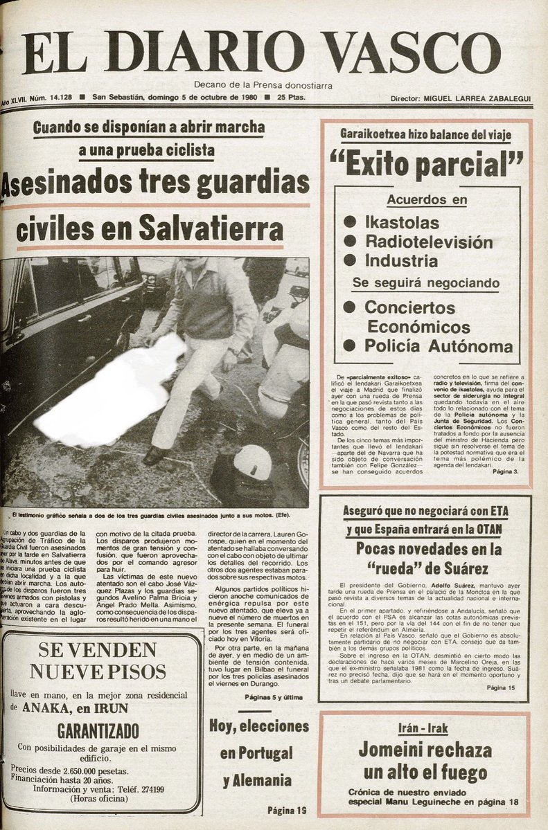 CarlosDeUrrecha's tweet photo. In Memoriam
Caídos por Dios y por España,
¡¡Presentes!!
D.E.P
La Muerte no es el Final
Siempre en Nuestra Memoria
¡¡Viva España!!
¡¡Arriba España!!

4/10/1980 ETA asesinaba al GC D Avelino Palma Brioa, Cabo 1°GC D José Luis Vázquez Platas y GC D Ángel Prado Mella en Salvatierra
https://t.co/P6TtiHyFPZ