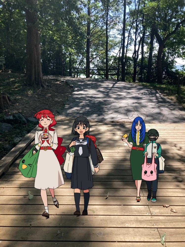 min_kurumi's tweet photo. びわ博で学んだ後、森を歩くリサコータ ララ茉里も載せとこう🐘🐟🌳

(例のトイレがこの先にあるとは
リサ達がこっそり導いてくれたんかな)

 #さよララ滋賀めぐり
 #さよならララ
 #琵琶湖博物館 https://t.co/KicVt0dP2z