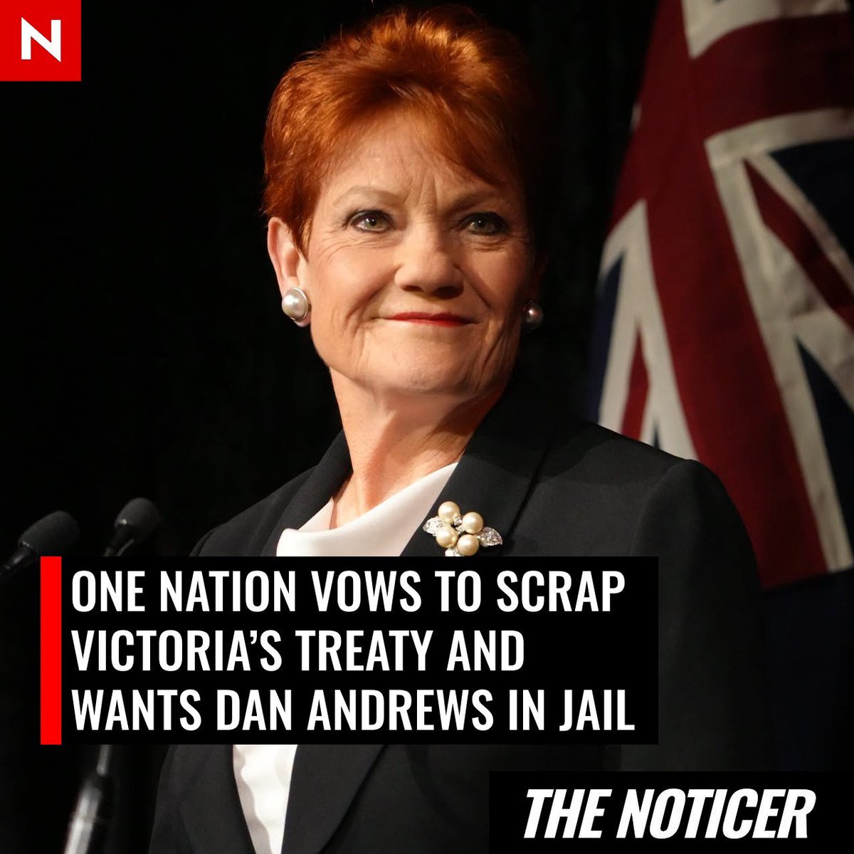 NoticerNews's tweet photo. One Nation has promised to scrap Victoria's treaty with aboriginals, and a candidate said he wanted ex-premiers Daniel Andrews and Jacinta Allan "in prison by Christmas", during the party's campaign launch in Melbourne.

"Heads are going to roll" https://t.co/yyCxPBiqcn