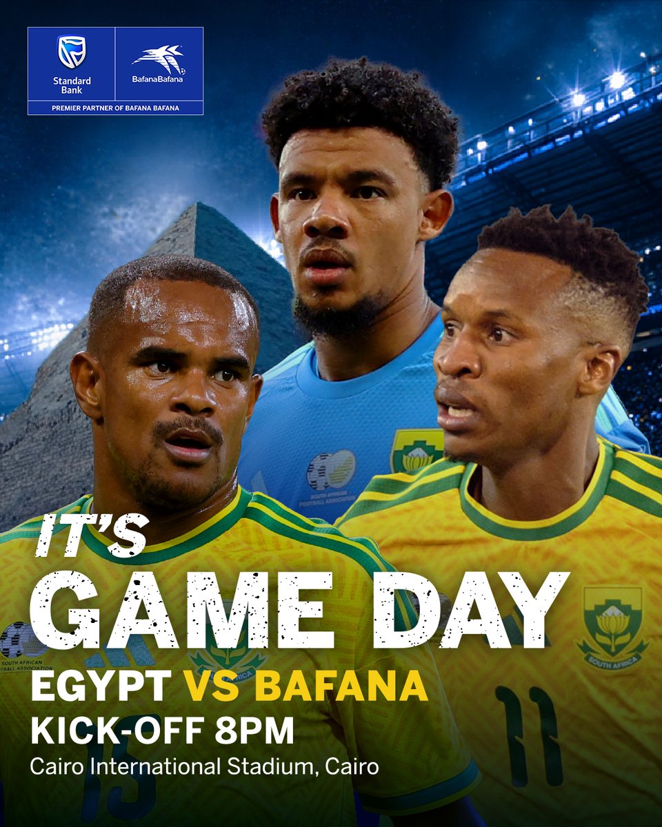 StandardBankZA's tweet photo. No pyramid scheme formed against us shall prosper! 🇿🇦 Bafana Siyavena!​
​
Egypt vs Bafana Bafana​
​
🗓️: 4 October​
⌛: 8pm​
🏟️: Cairo International Stadium​
📺: SABC Sport​
​
 #SBLove💙 #BackedByBlue💙 https://t.co/lDN70P2VvF