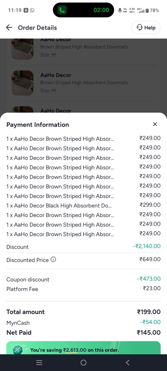 harsh_xda's tweet photo. @myntra @MyntraSupport 
(Part1/2): I had placed an order of doormat containing 11 items but today I received only 1 items and reset of 10 items was not delivered and marked delivered in the application. I insisted wishmaster about this he said communicate MYNTRA. https://t.co/QLKCXW41Xt