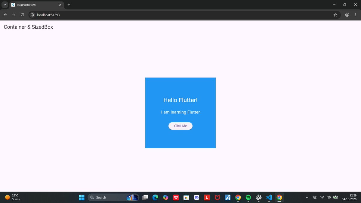Shet88950Anusha's tweet photo. Day 16/100 — Flutter App Development
Today I learned:
• Flutter project structure
• Container &amp; SizedBox
• Column, Text &amp; ElevatedButton
• Built and ran my first Flutter UI 🎯 
#100DaysOfCode #Flutter #Dart #AppDevelopment #LearningInPublic 
GIT:https://t.co/TVy7hOYupa https://t.co/82HFwNXnSF