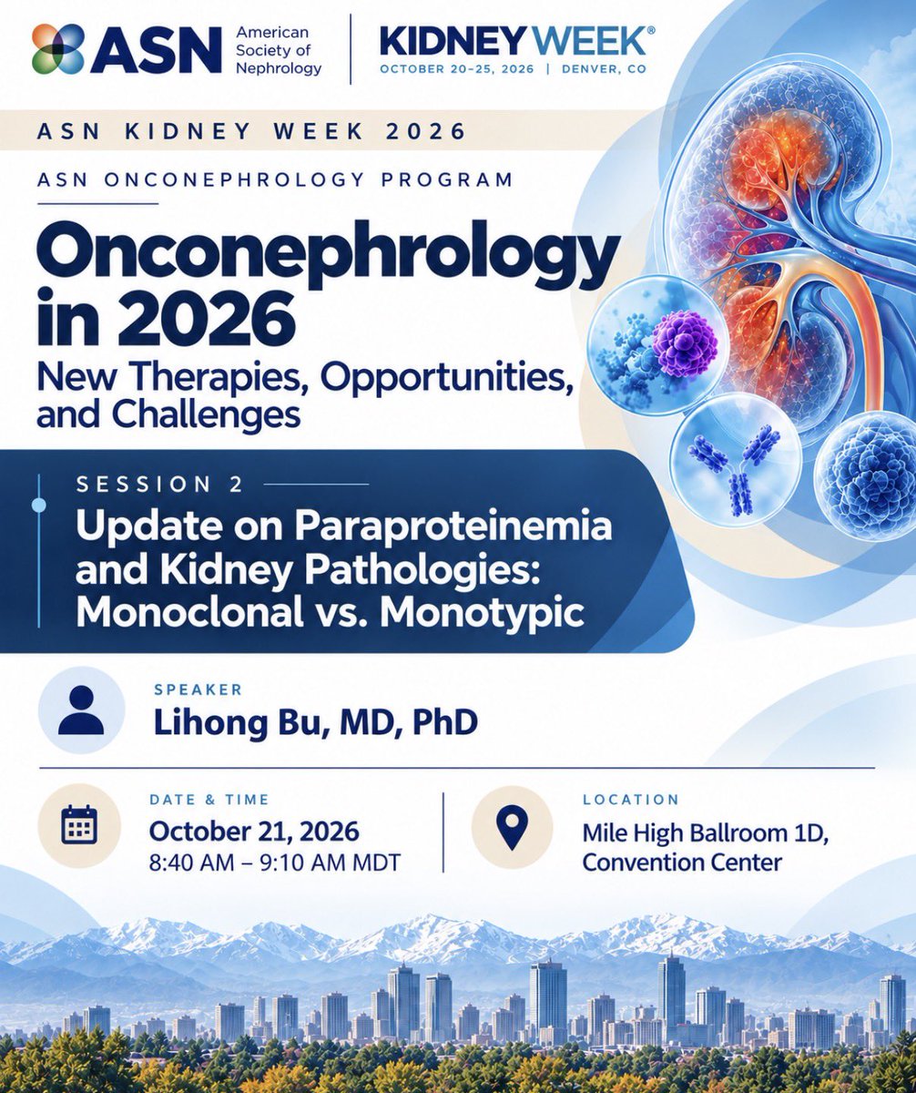 onconephsociety's tweet photo. Update on Paraproteinemia and Kidney Pathologies: Monoclonal vs. Monotypic

This session by Lihong Bu will look at monoclonal vs. monotypic patterns and the renal pathologies we need to recognise.
@onconeph @SheronLatcha @rc_oncneph @ShrutiGkidney https://t.co/Hh4JMTTwWv