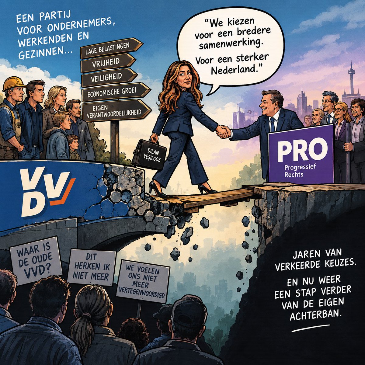 Ilonavandam's tweet photo. De VVD heeft haar achterban niet in één klap verloren. Het is het gevolg van jaren waarin de partij steeds opnieuw keuzes maakte die haar traditionele kiezers minder herkenden.

En nu weer PRO.

Dat is niet alleen een kwestie van één coalitie. Het raakt aan de vraag waar de VVD nog voor staat.

Voor ondernemers, werkenden, gezinnen en mensen die een kleinere overheid, veiligheid en economische vrijheid verwachten, wordt het steeds moeilijker om de eigen partij te herkennen.

Het is identiteitsverlies.

Een liberale volkspartij kan compromissen sluiten. Maar als niemand meer weet welke principes niet onderhandelbaar zijn, blijft uiteindelijk vooral de naam over.