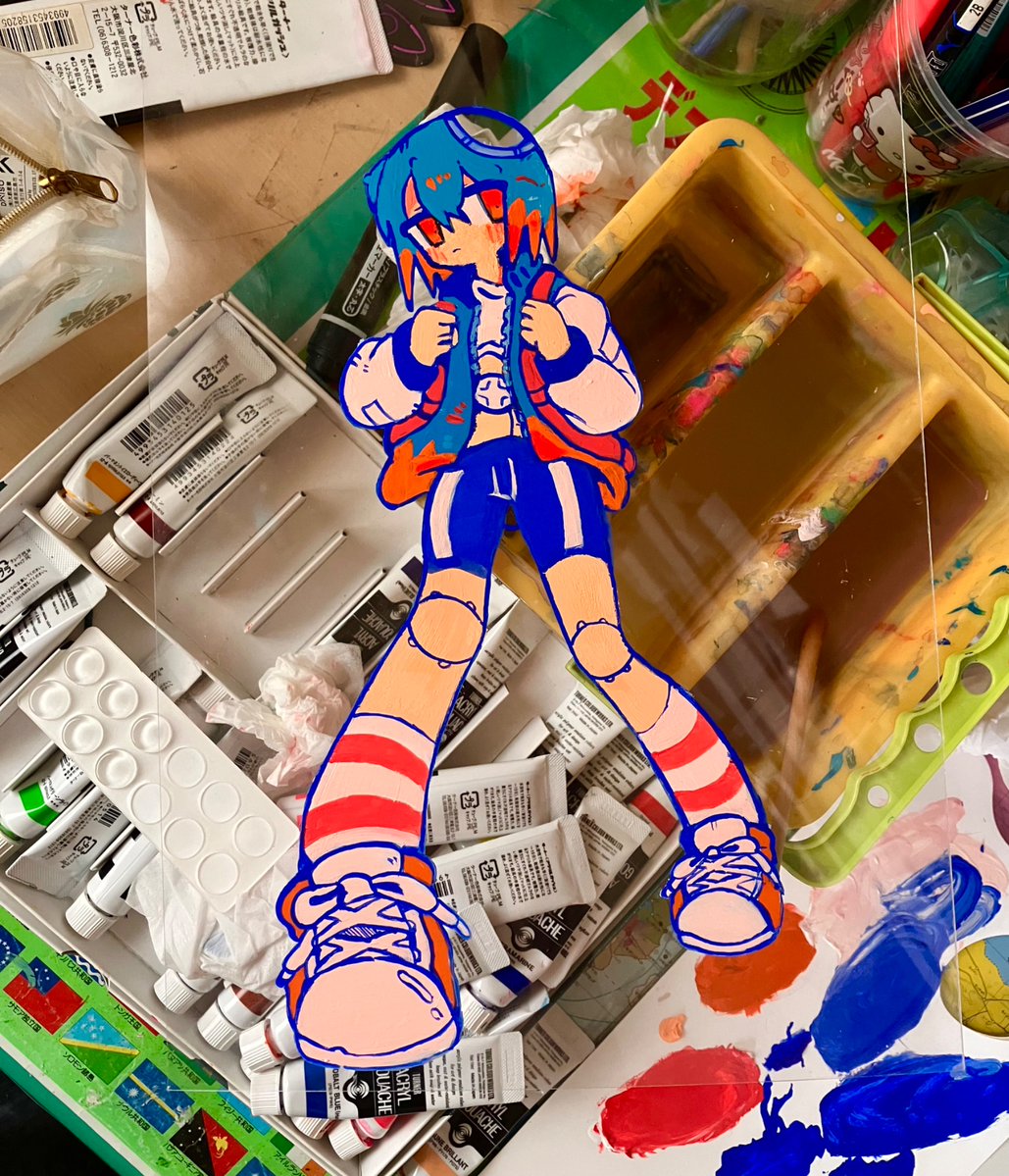 mikimikiwo_UwU's tweet photo. 制作途中の写真もキャラが宙に浮いてるみたいで面白いから見て(直で描いてる) https://t.co/JIsoOXAwmv